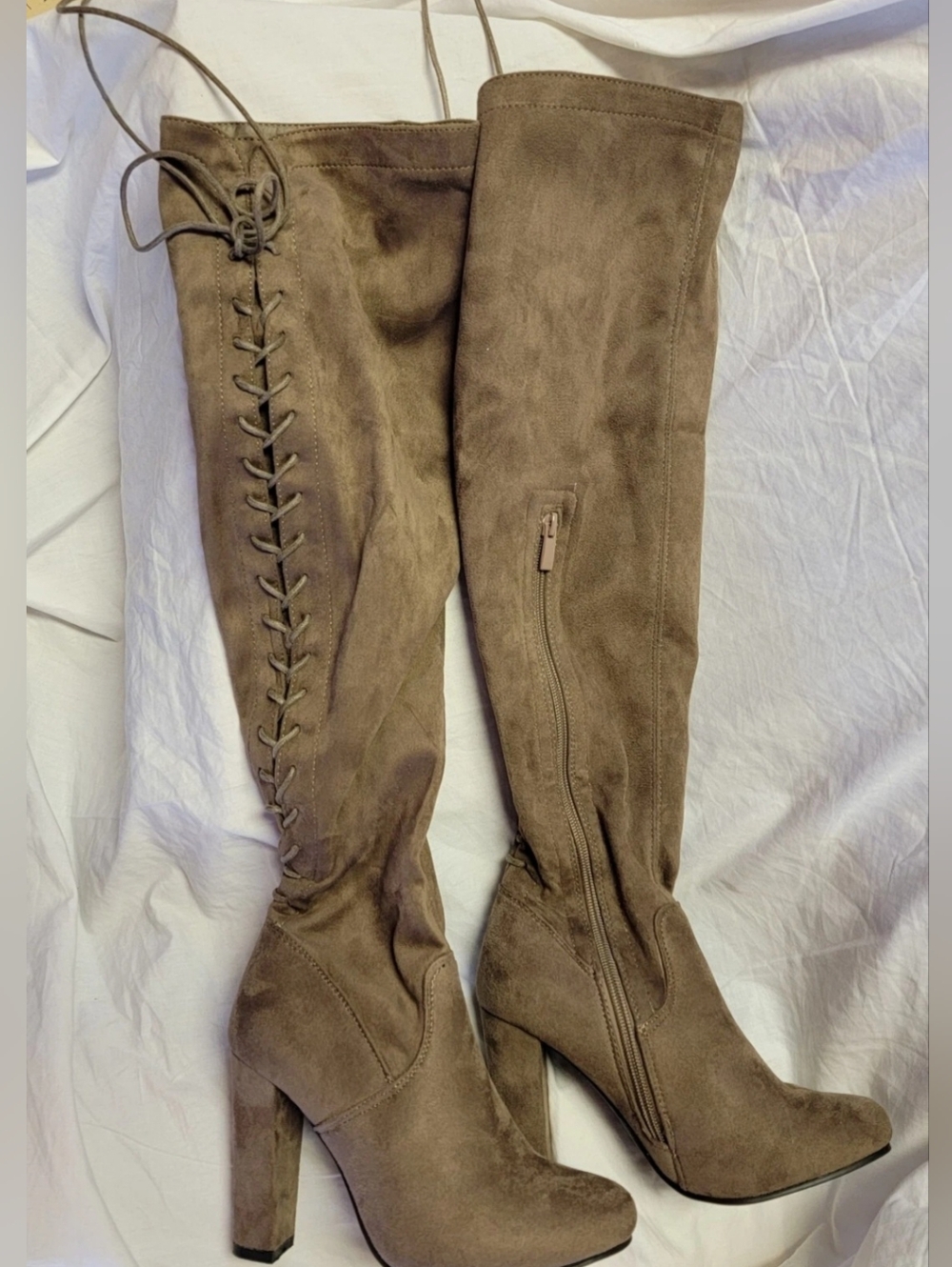 Top Moda Zola 22in Over The Knee Women's Size 9 Hi Heeled Boots Taupe Suede